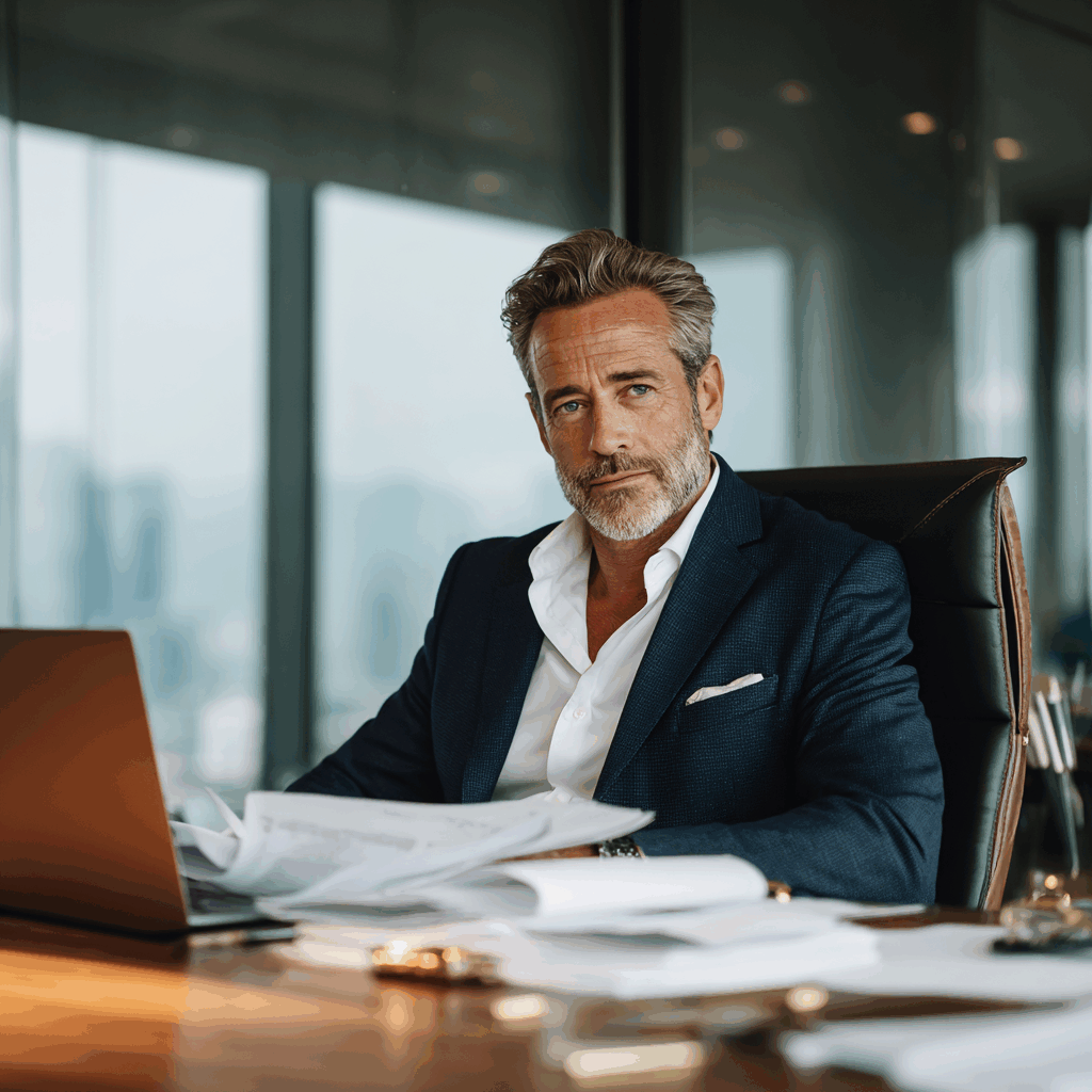 A successful 50-year-old American man working in a office