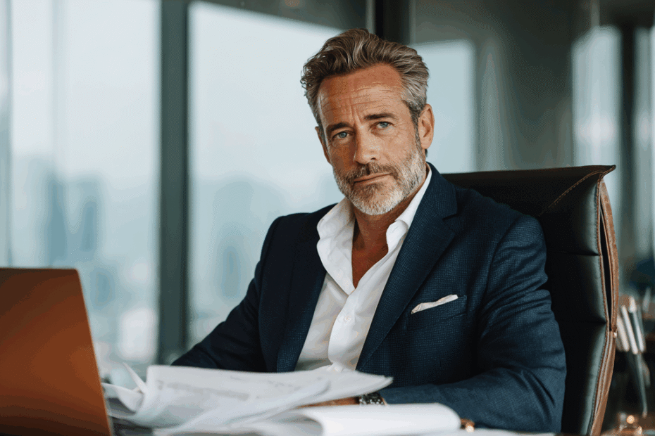 A successful 50-year-old American man working in a office