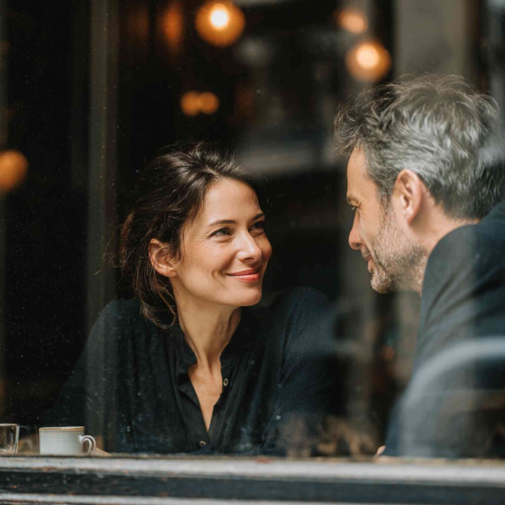 a couple sitting by a window